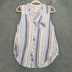 Fig & Flower Shirt Womens XL Blue Striped Sleeveless Button Up